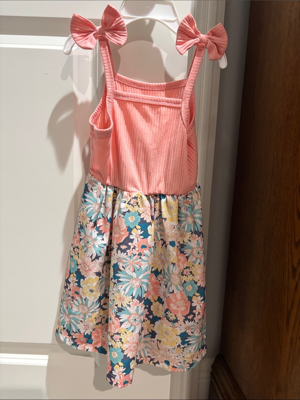 Pink Bow-Strap Floral Skater Dress
